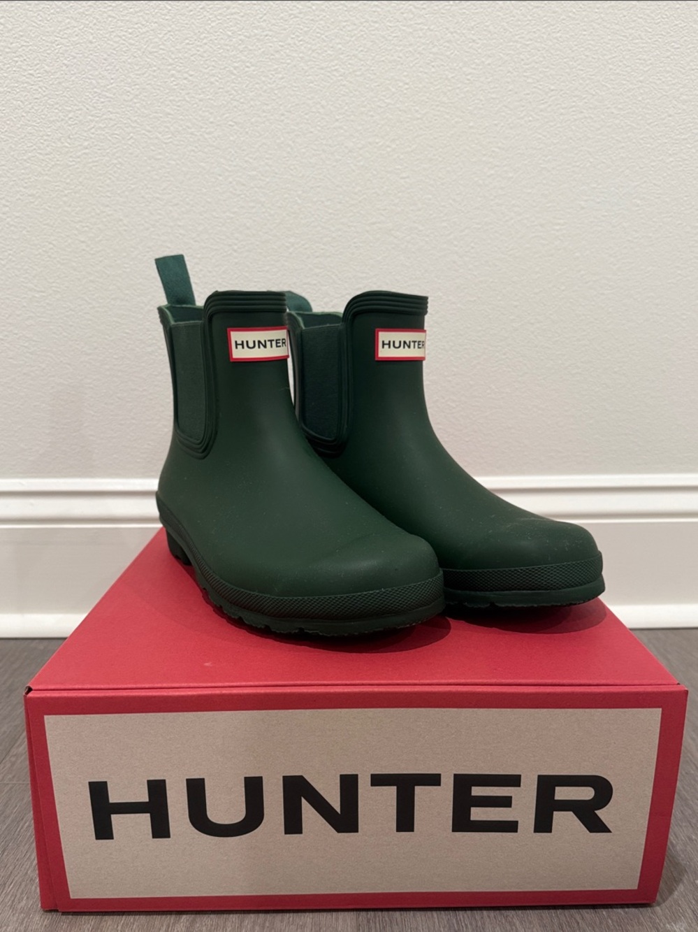 Hunter Chelsea Rain Booties in Dark Green